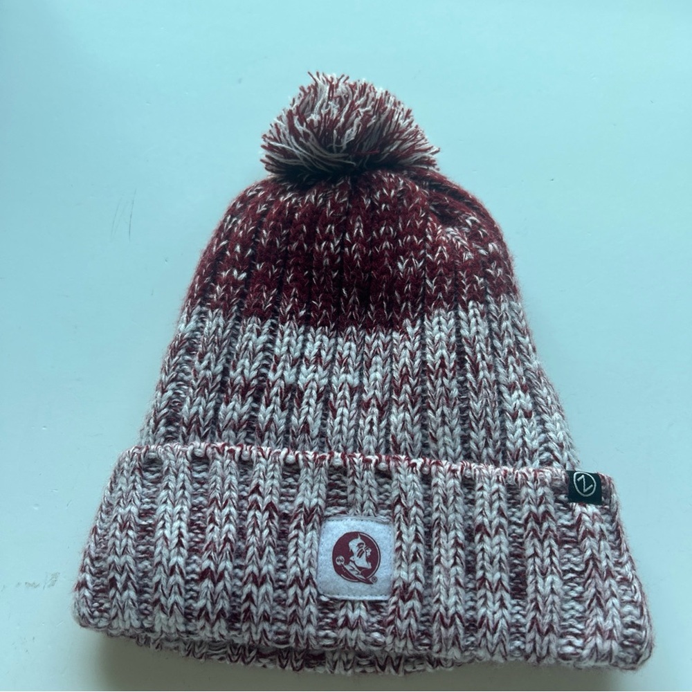 Zephyr Maroon and White Knit Beanie